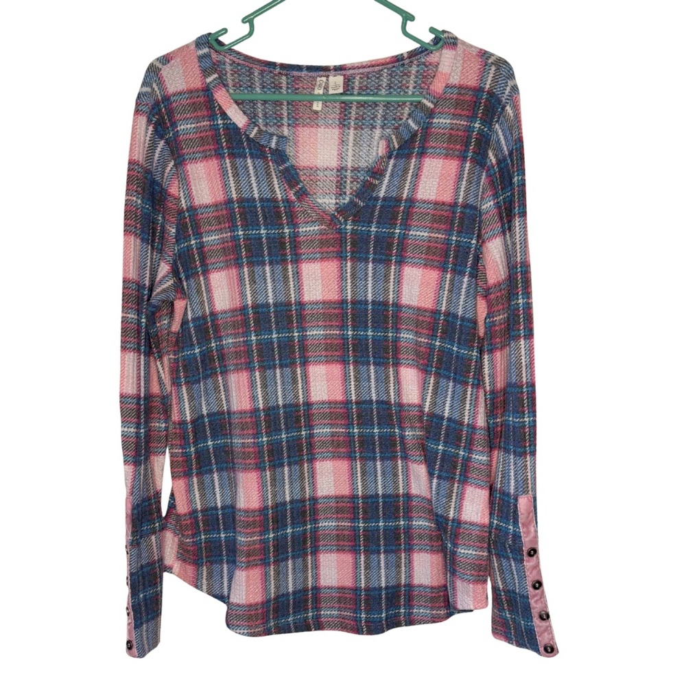 3/$20 Cato Pink and Blue Plaid Waffle Knit Shirt